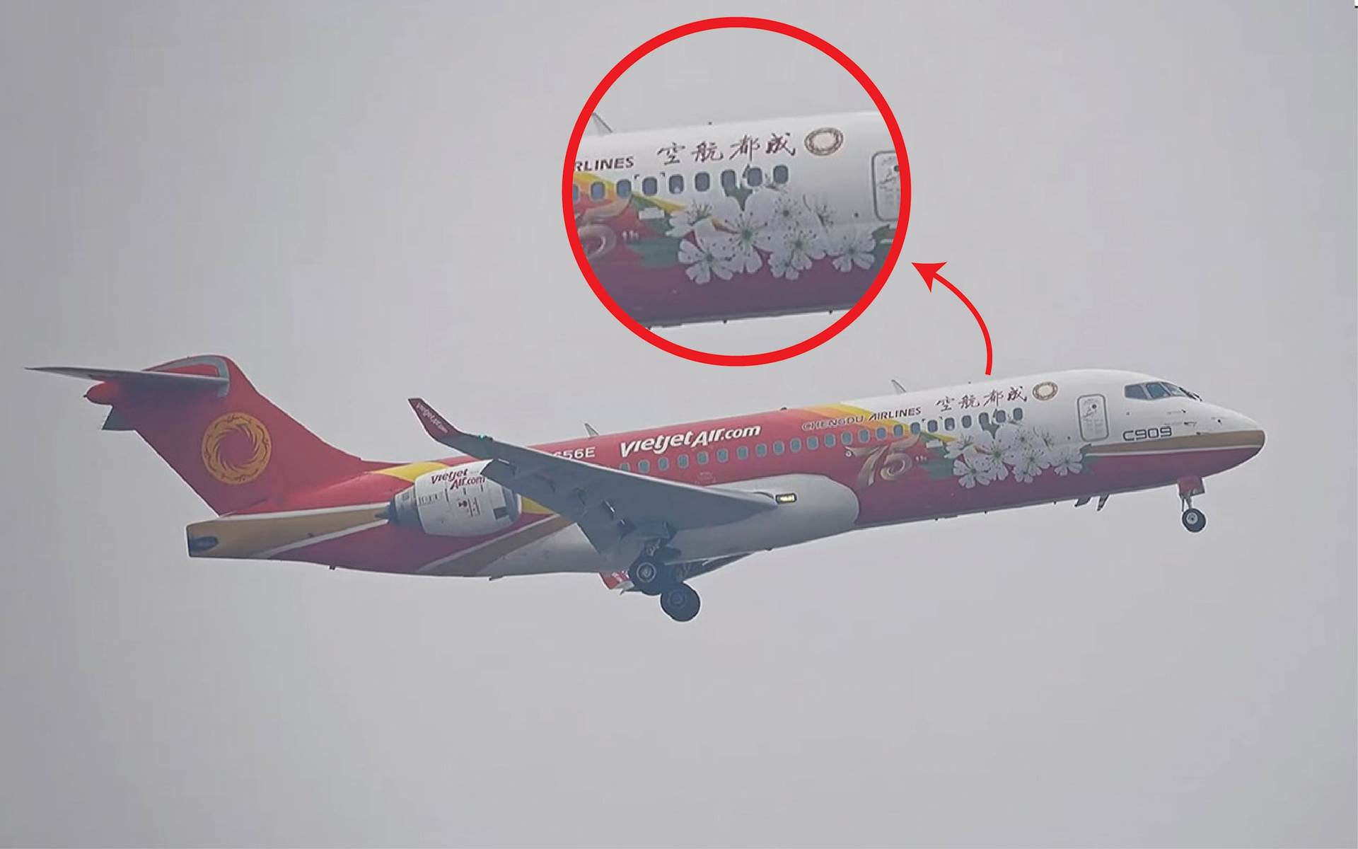 Chiếc máy bay Vietjet lạ trên tuyến Hà Nội – Côn Đảo: Sơn hình hoa Lêkima, dòng chữ tiếng Trung gây chú ý